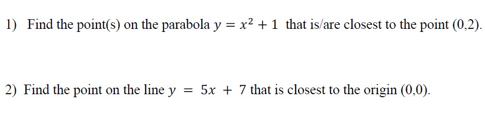 Find the point ( s ) o n the parabola y = x 2 + 1