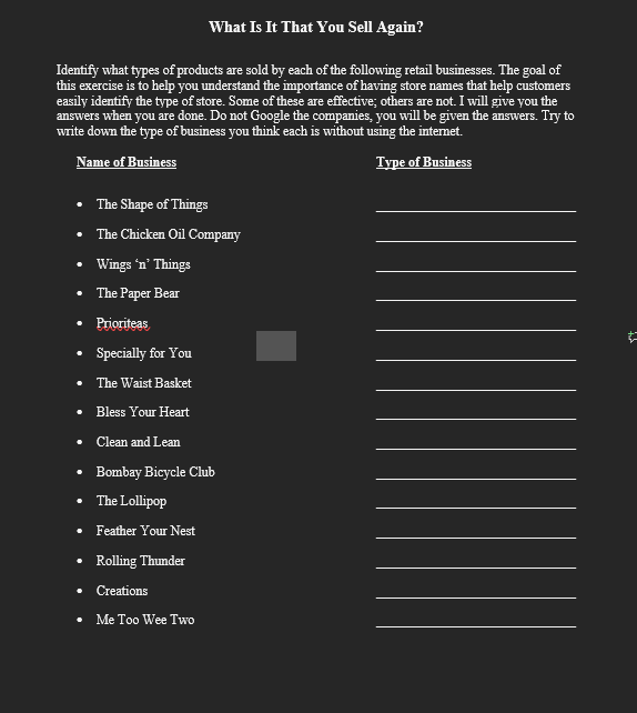 What Is It That You Sell Again? Identify what