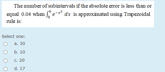 The number o f subintervals i f the a b s o l u t