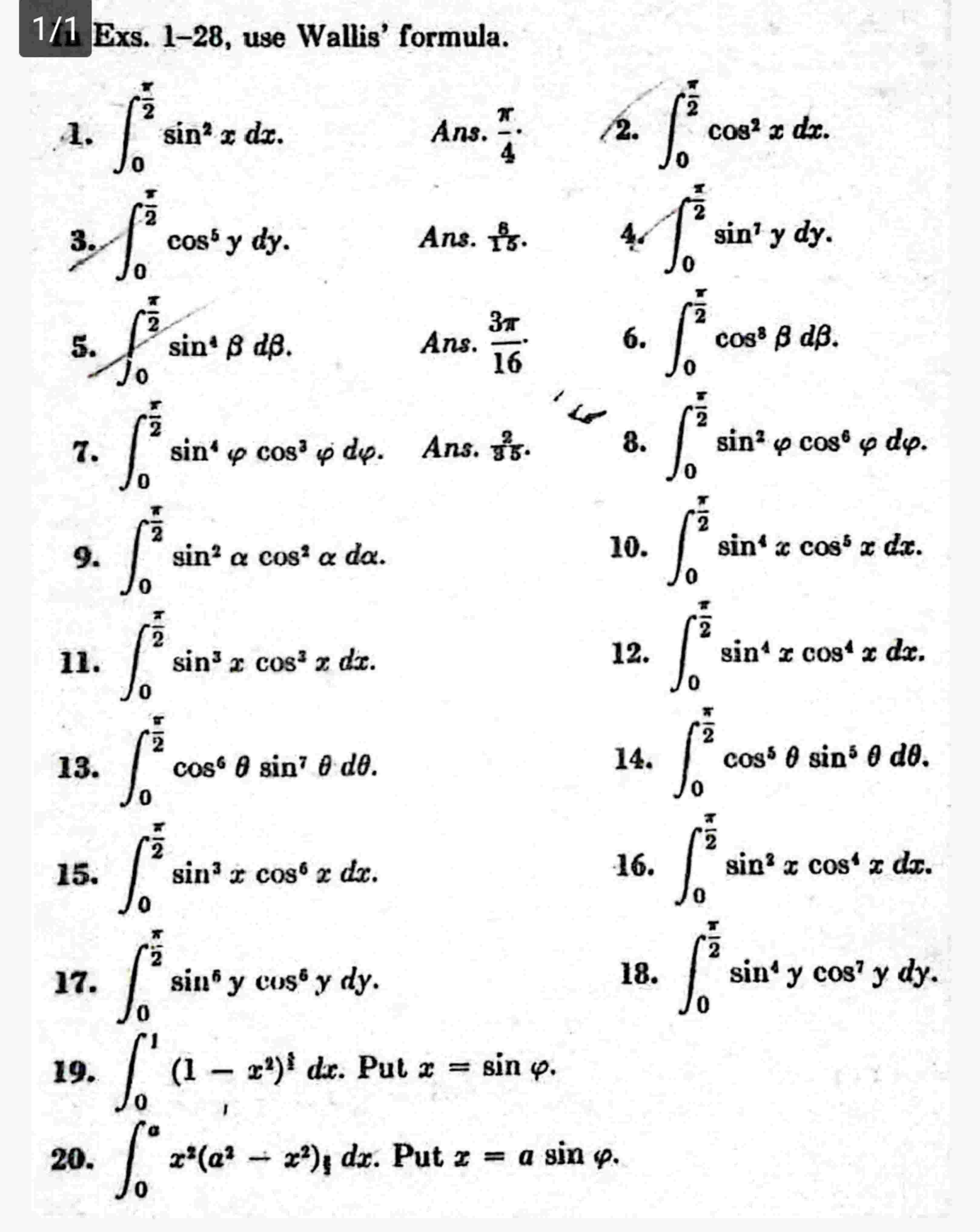 Exs. 1 - 2 8 , use Wallis' formula. 1 . 0 2 s i n