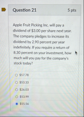 Question 2 1 5 pts Apple Fruit Picking Inc. will