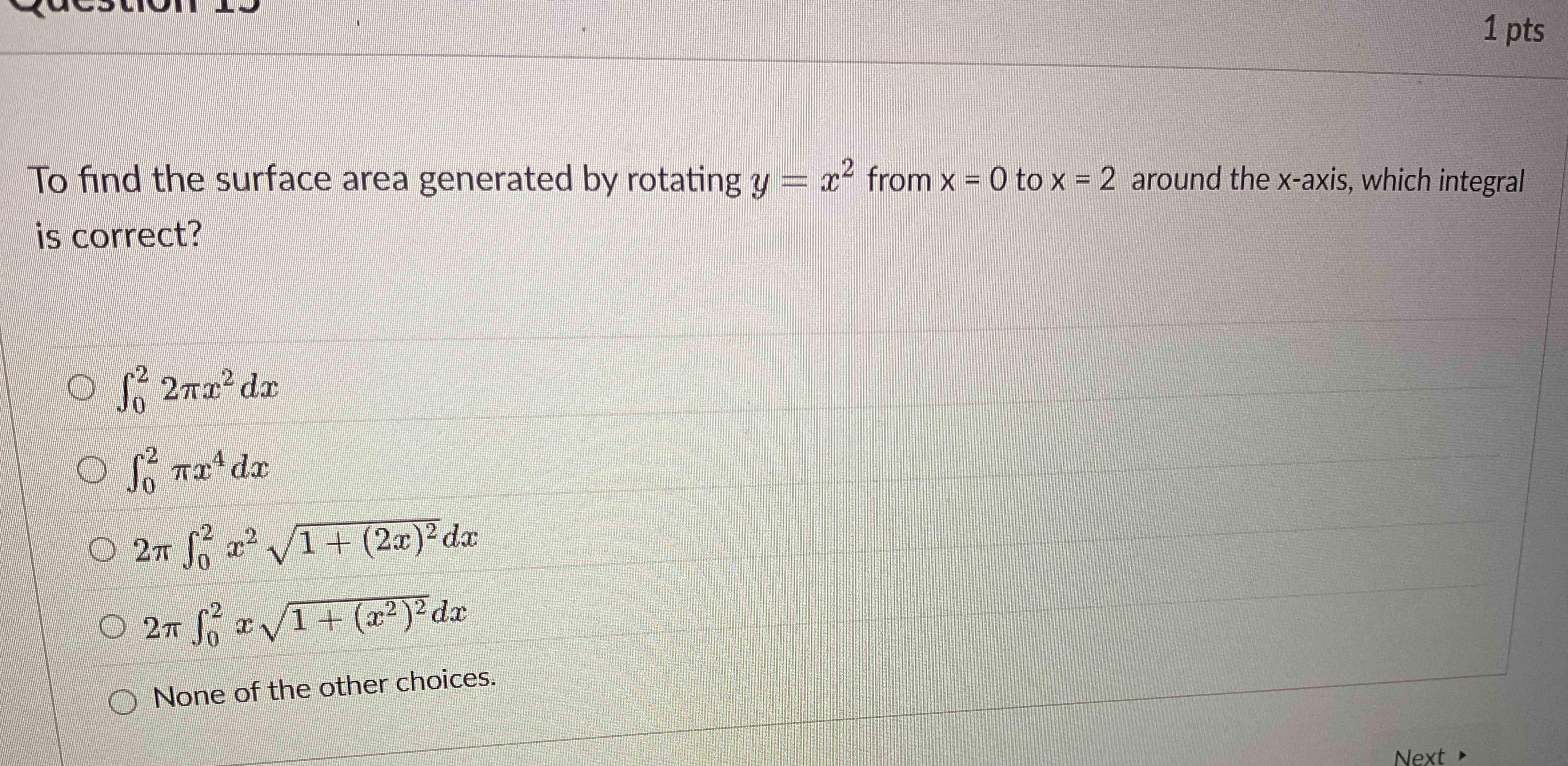 1 p t s T o find the surface area generated b y