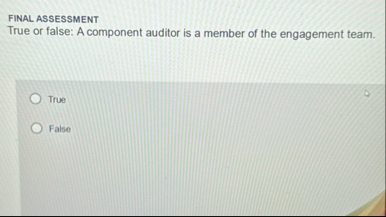 FINAL ASSESSMENT True or false: A component