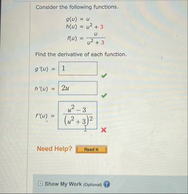 Consider the following functions. g ( u ) = u h (