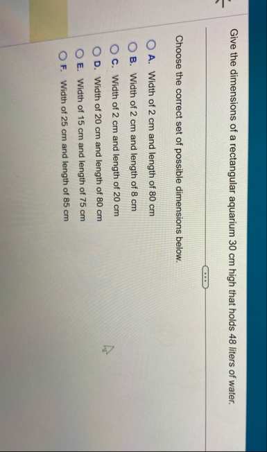 Give the dimensions of a rectangular aquarium 3 0