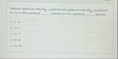 Suppose x grows at a rate of ? b a r ( g ) q = 5