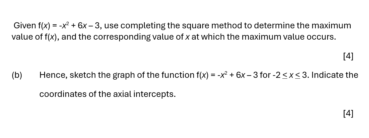 Given f ( x ) = - x 2 + 6 x - 3 , use completing