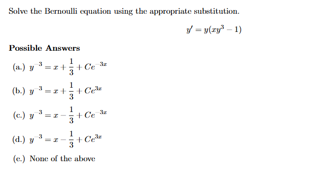 Solve the Bernoulli equation using the