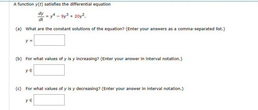 A function y ( t ) satisfies the differential