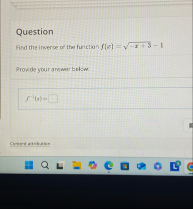 Question Find the inverse of the function f ( x )