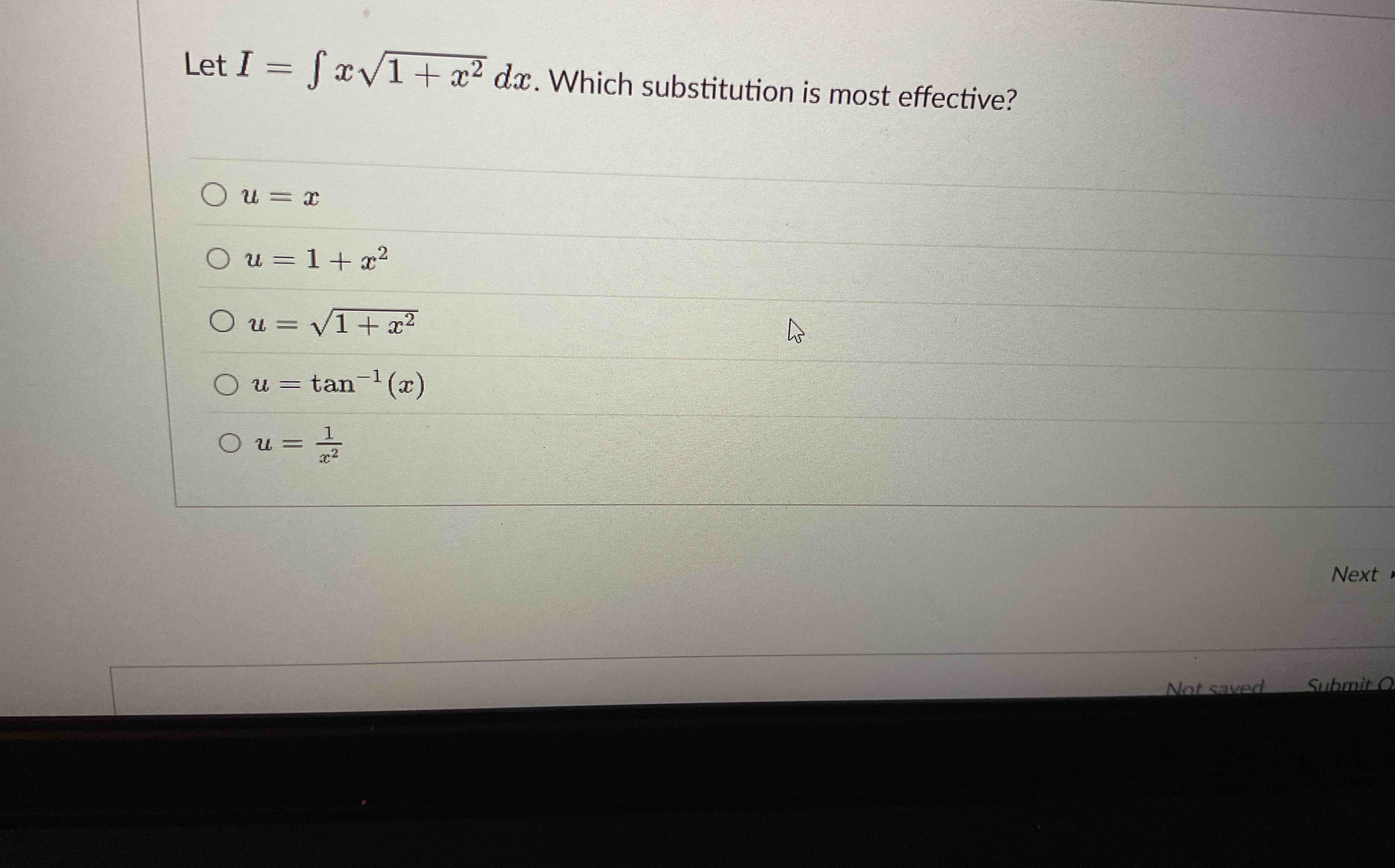 Let I = x 1 + x 2 2 d x . Which substitution i s