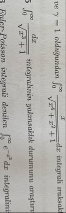 0 d x x 3 1 2 integralinin yak nsakl k durumunu