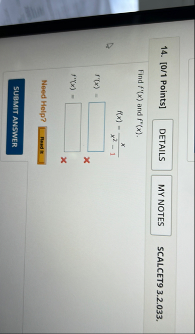 [ 0 / 1 Points ] SCALCET 9 3 . 2 . 0 3 3 . Find f