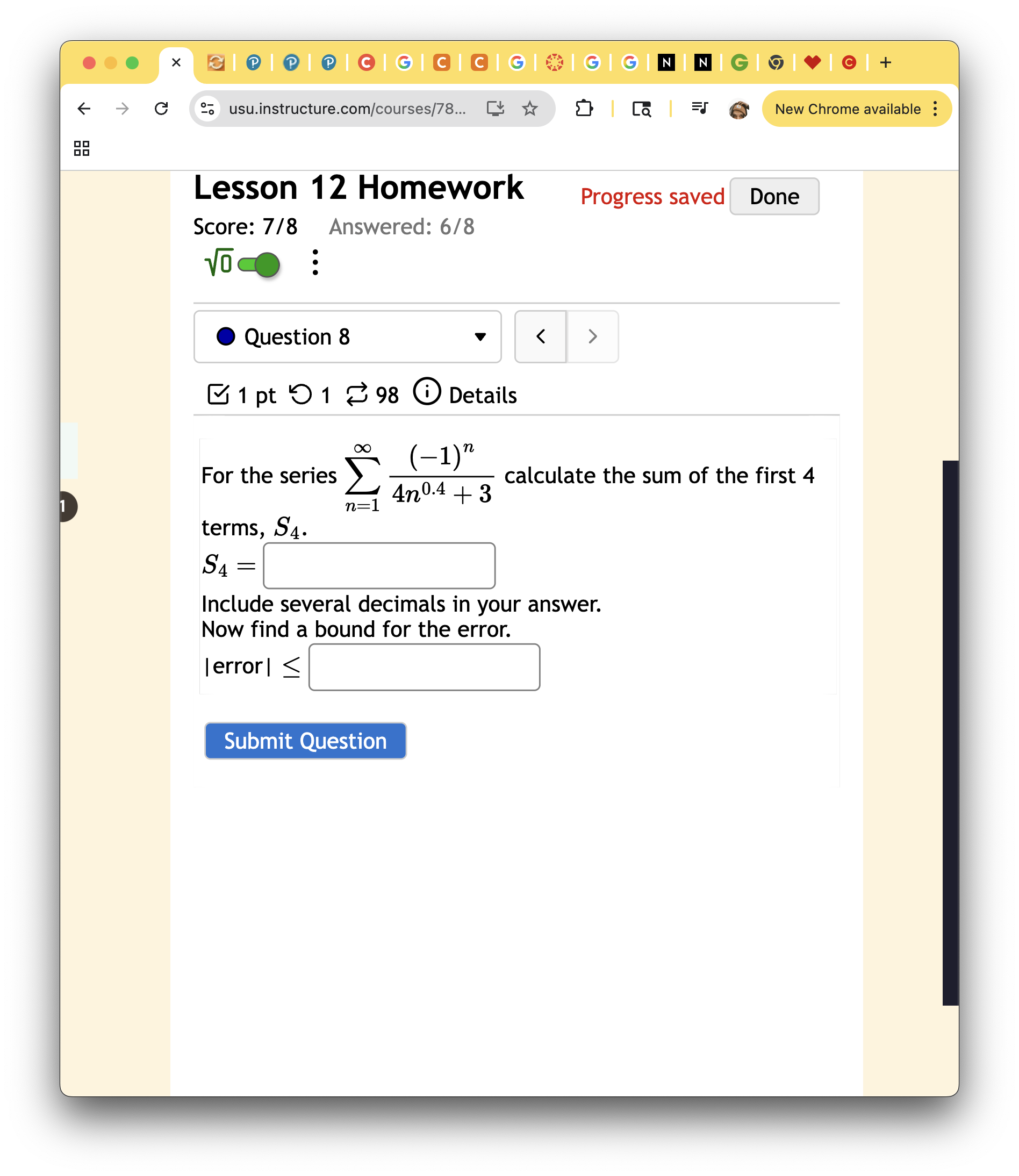 9 8 ( i ) Details For the series n = 1 ( - 1 ) n