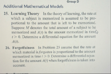Group D Additional Mathematical Models 2 5 .