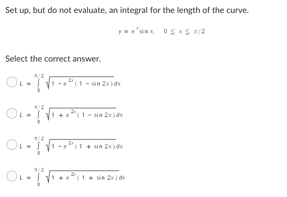 Set u p , but d o not evaluate, a n integral for
