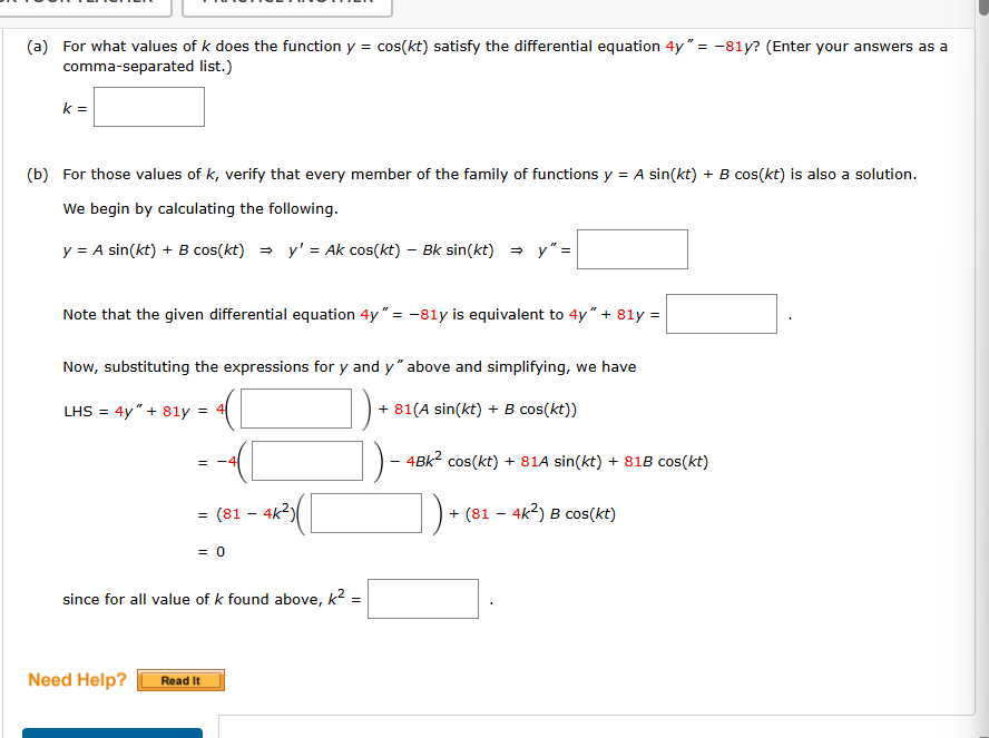 ( a ) For what values o f k does the function y =