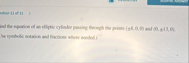 estion 1 1 of 1 1 ind the equation of an elliptic