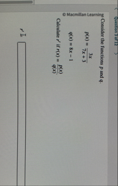Question 3 of 1 2 C Consider the functions p and