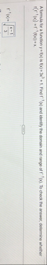 A formula for a function y = f ( x ) is f ( x ) =