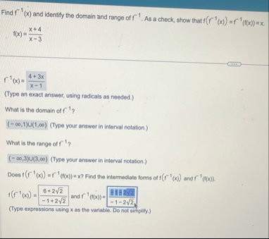 Find f - 1 ( x ) and identify the domain and