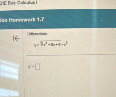 0 1 E Bus. Calculus I ion Homework 1 . 7
