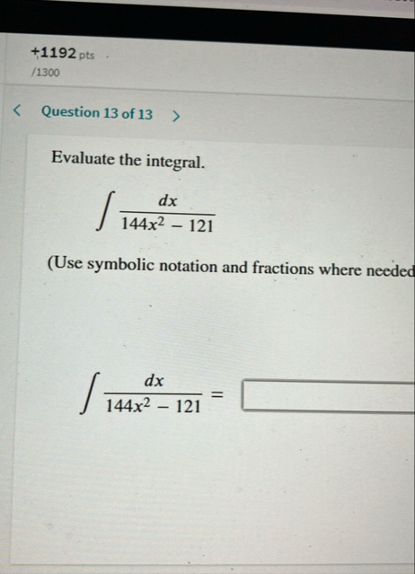 1 1 9 2 pts / 1 3 0 0 Question 1 3 of 1 3