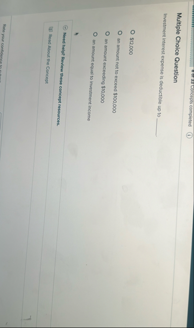 o of 3 3 Concepts completed ( i ) Multiple Choice