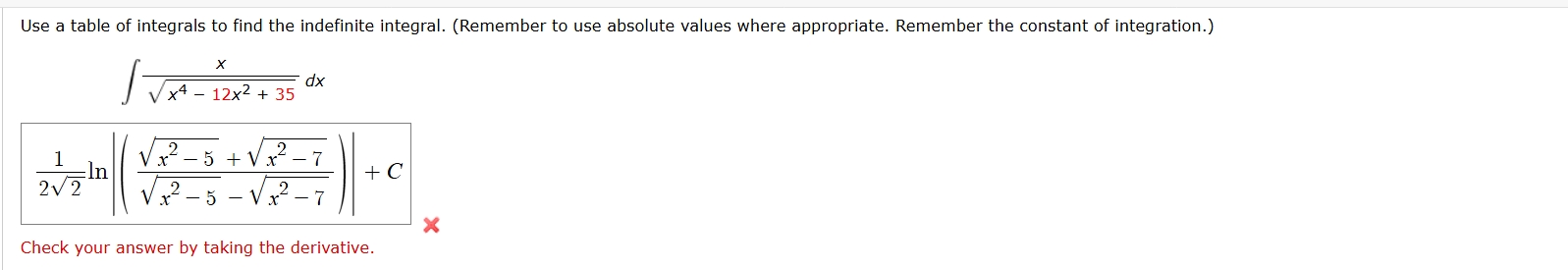 Use a table o f integrals t o find the indefinite
