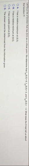 Let f ( x , y ) be a function that has ( 9 , 5 )
