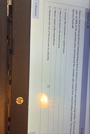 Question 3 0 2 . 5 pt Assume that an Internal