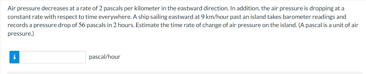 Air pressure decreases at a rate of 2 pascals per