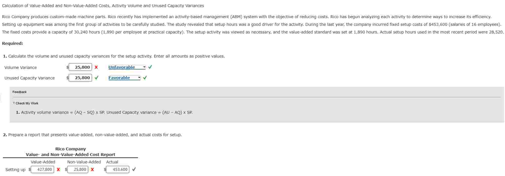 Calculation of Value - Added and Non - Value -