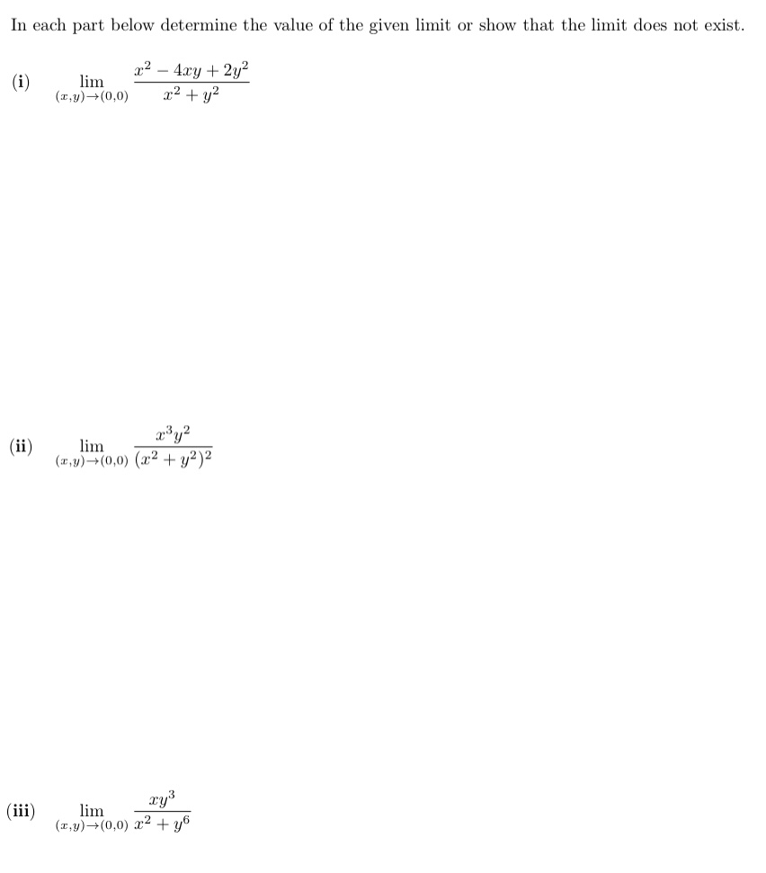 I n each part below determine the value o f the