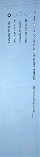 If the beta for a stock increases, the required