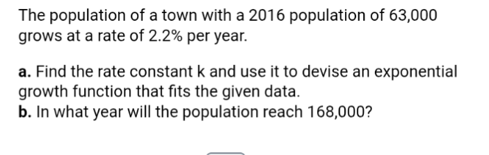 The population of a town with a 2 0 1 6