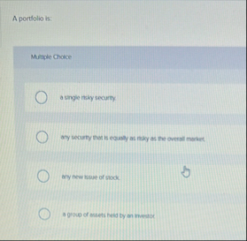 A portfolio is: Multiple Choice a single itiky