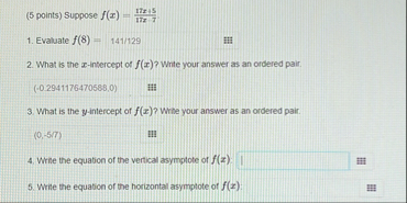 ( 5 points ) Suppose f ( x ) = 1 7 x 1 5 1 7 x -