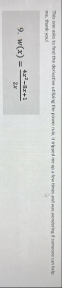 This one asks to find the derivative utilizing