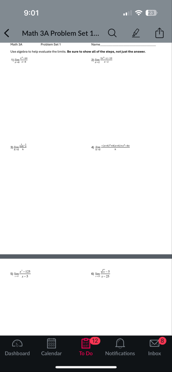 9 : 0 1 2 3 Math 3 A Problem Set 1 . . . Math 3 A