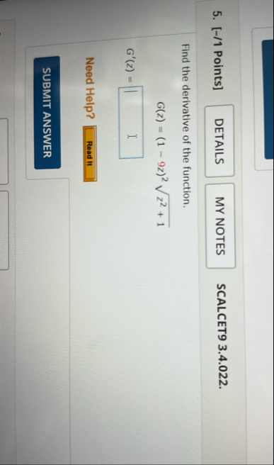 [ - / 1 Points ] SCALCET 9 3 . 4 . 0 2 2 . Find