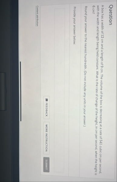 Question A box has a width of 1 2 cm and a length