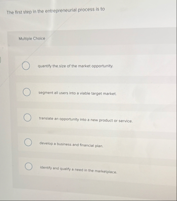 The first step in the entrepreneurial process is