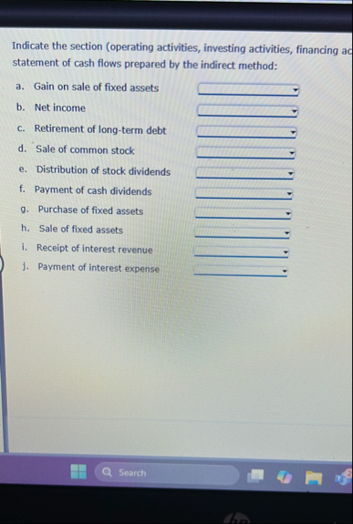 Indicate the section ( operating activities,