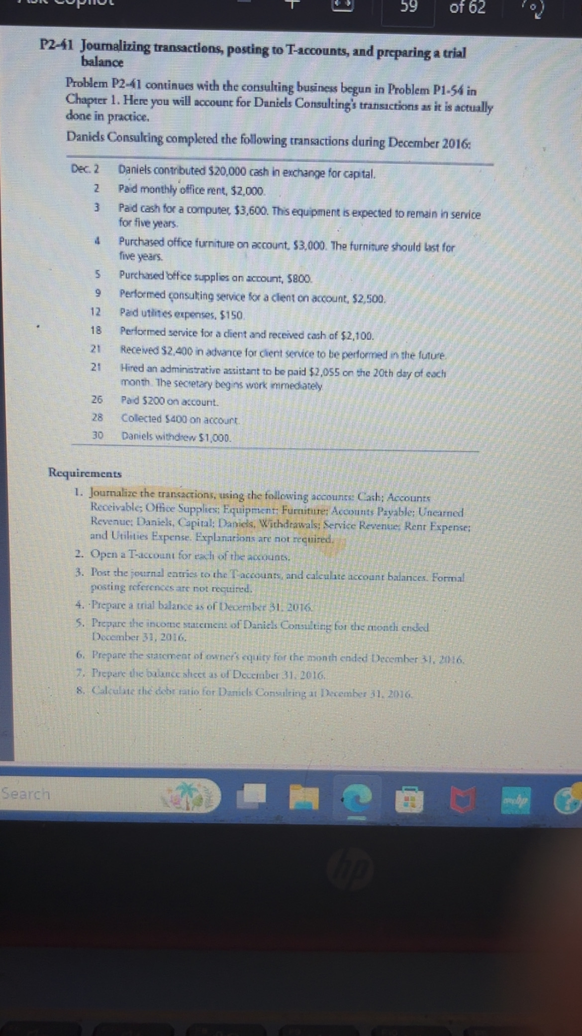 I have an assignment for my accounting principles