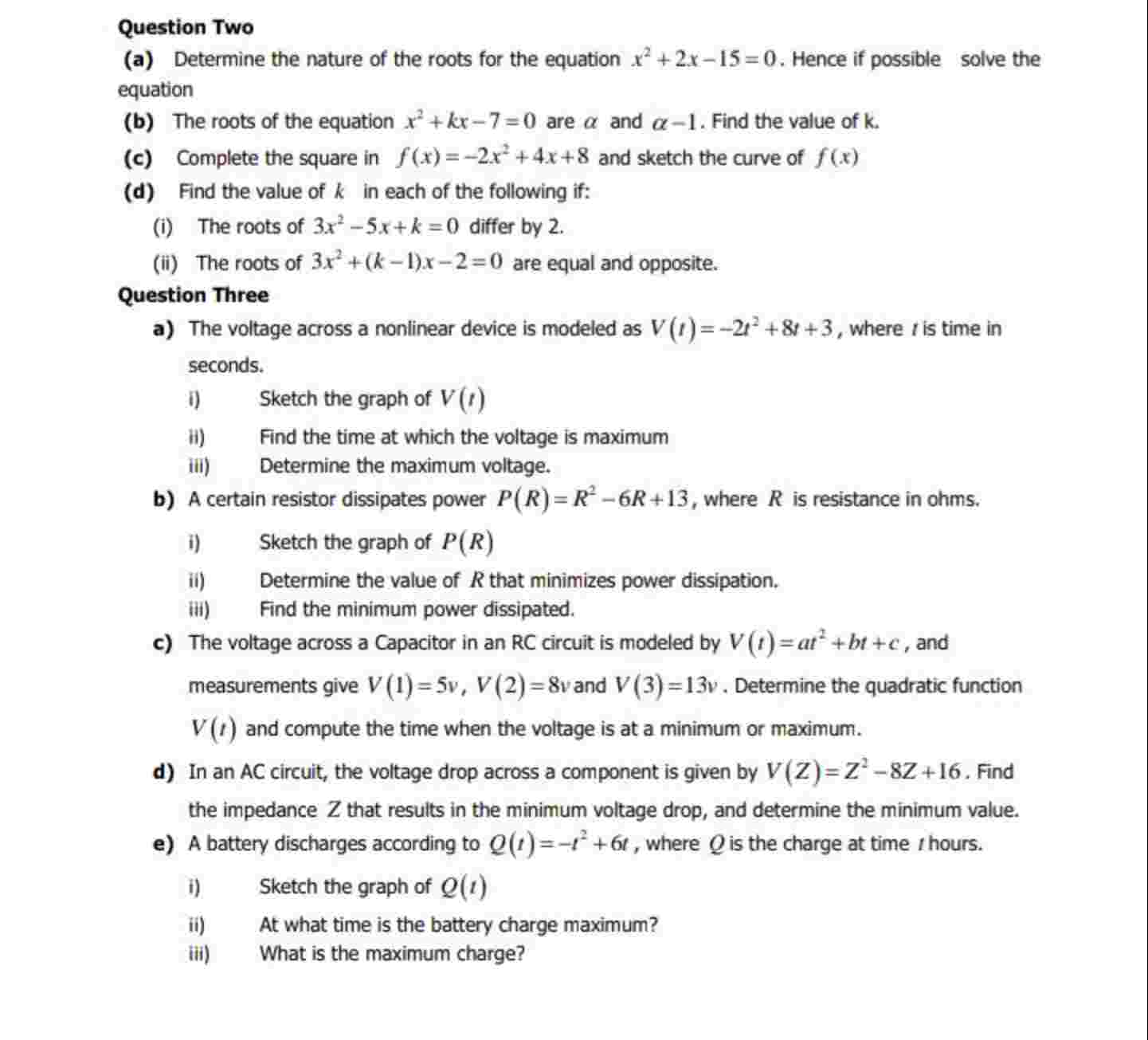 Question Two ( a ) Determine the nature o f the