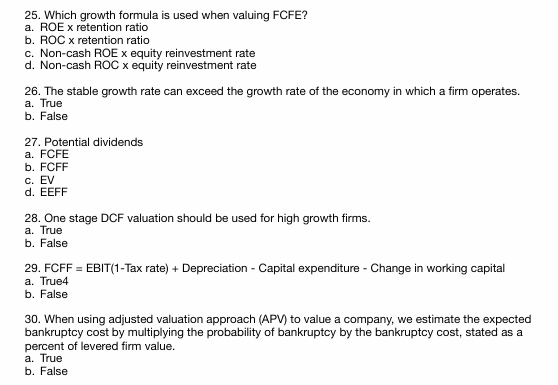 2 5 . Which growth formula is used when valuing