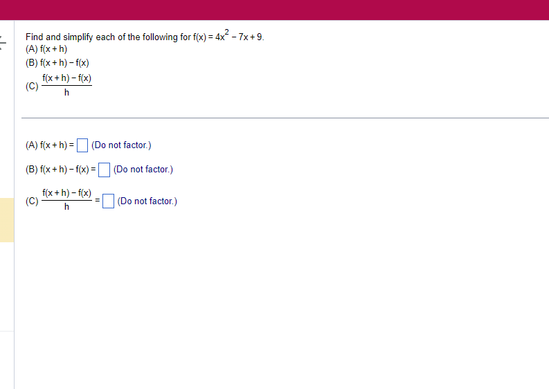 Find and simplify each o f the following for f (