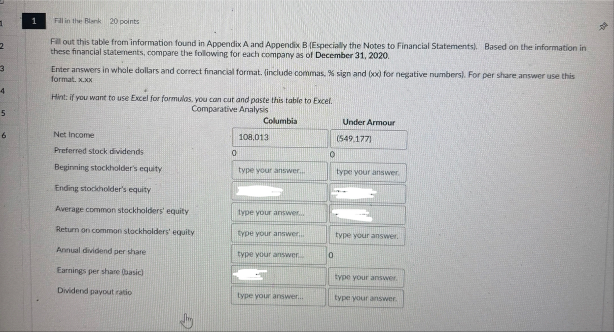 Fill out this table 1 Fill in the Blank 2 0
