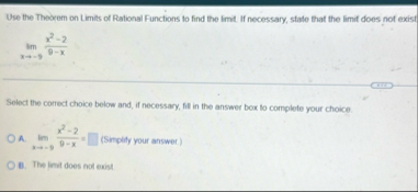 Use the Theorem on Limits of Rational Functions
